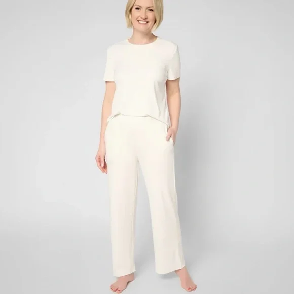Cozy Earth Women's Rib Knit Bamboo Lounge Pull On Pajama Pant Small Ivory NEW
